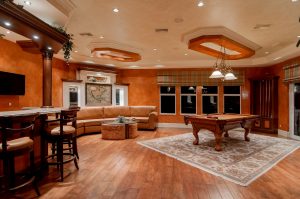 custom family room with bar and pool table - home renovations